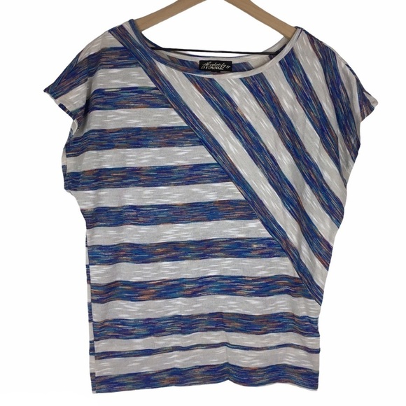 ABSOLUTELY FAMOUS Top Stripe Heathered Space Dye Asymmetrical Woven Size Medium - Picture 7 of 7